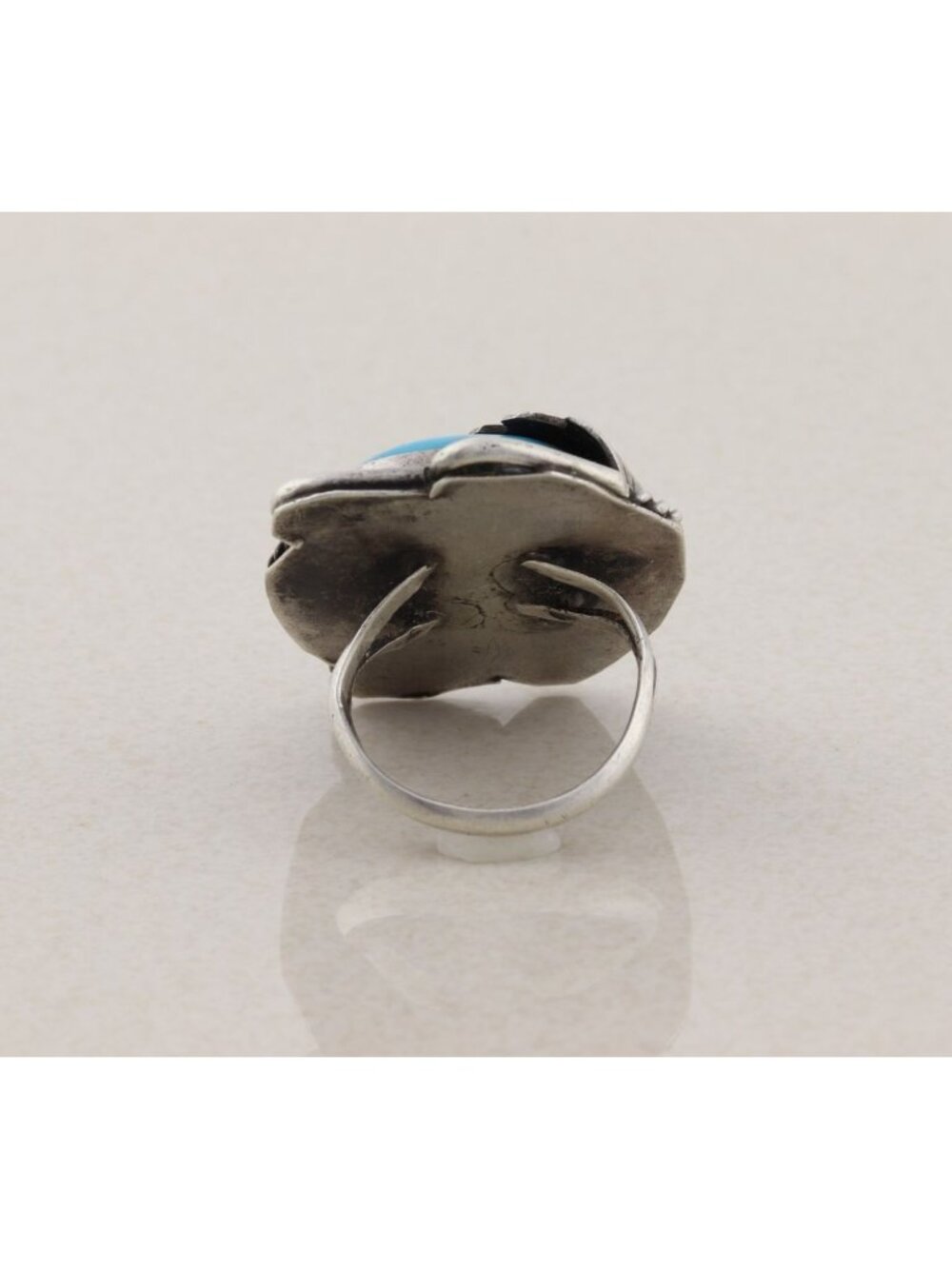 Sterling Silver Natural Round Turquoise Leaf Design Ring Size 7 - Picture 6 of 6